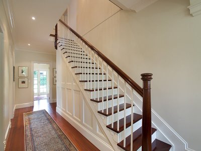 Freshly decorated hallway area and stairway.